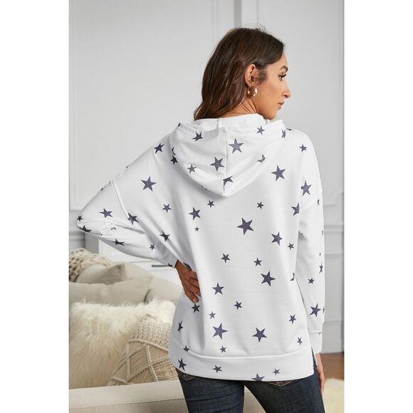 Azura Exchange  White Star Print Hoodie with Side Slits - Picture 2 of 8